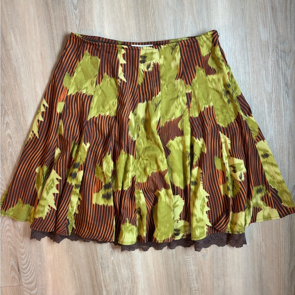 Whimsical Green & Brown Women's Skirt w/ Lace details size 10 urban studio
